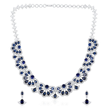 Solid Gold 41.1ct Natural Diamond w/ Sapphire Necklace Earrings Set