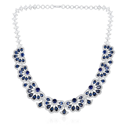 Solid Gold 41.1ct Natural Diamond w/ Sapphire Necklace Earrings Set