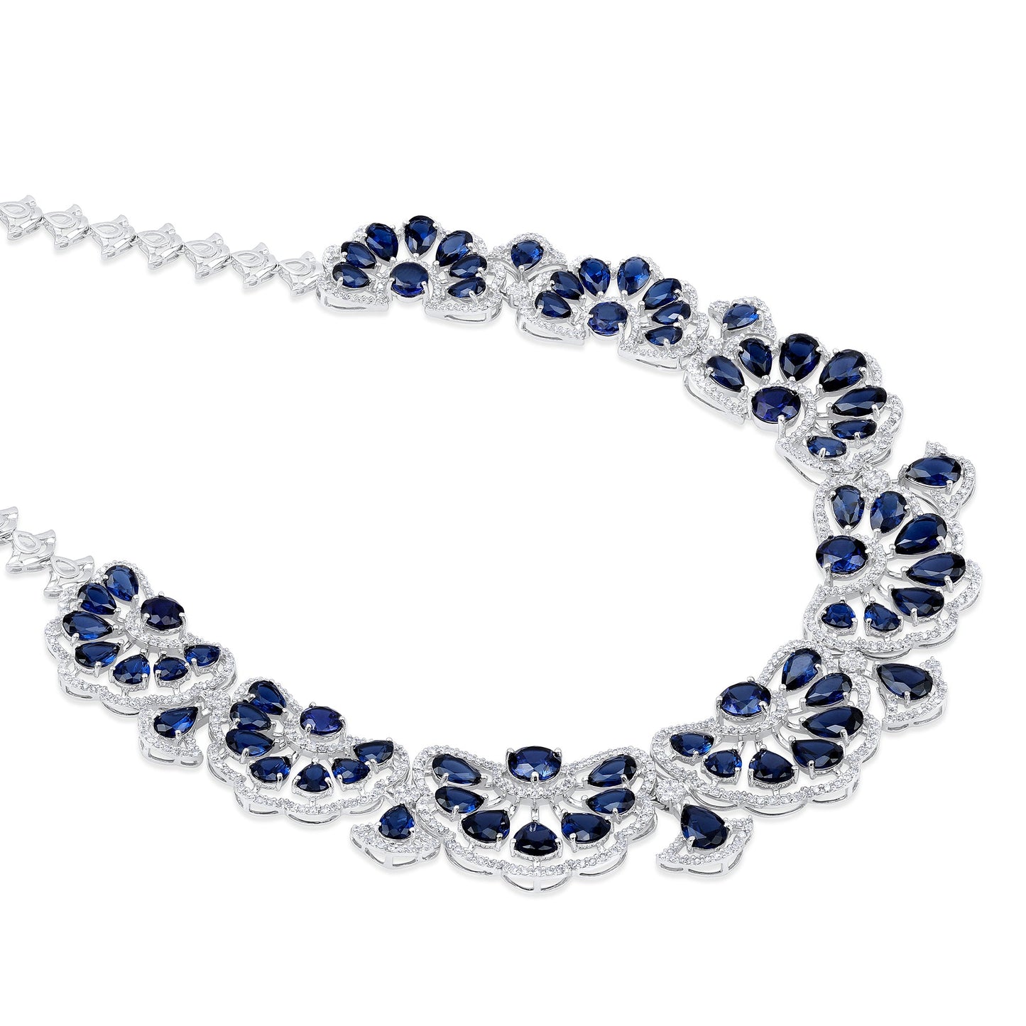 Solid Gold 41.1ct Natural Diamond w/ Sapphire Necklace Earrings Set