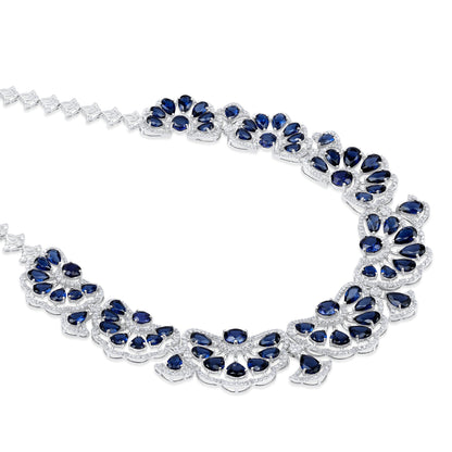 Solid Gold 41.1ct Natural Diamond w/ Sapphire Necklace Earrings Set