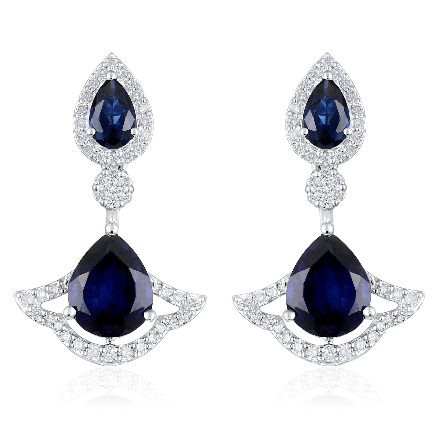 Solid Gold 41.1ct Natural Diamond w/ Sapphire Necklace Earrings Set