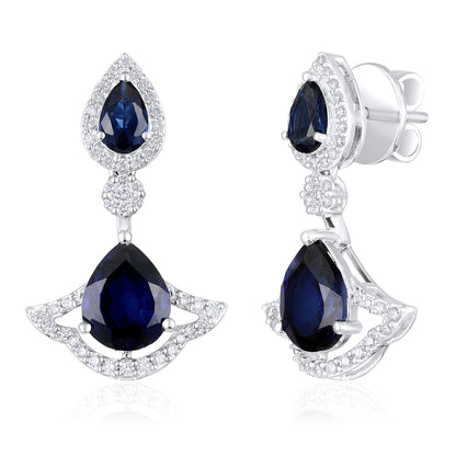 Solid Gold 41.1ct Natural Diamond w/ Sapphire Necklace Earrings Set