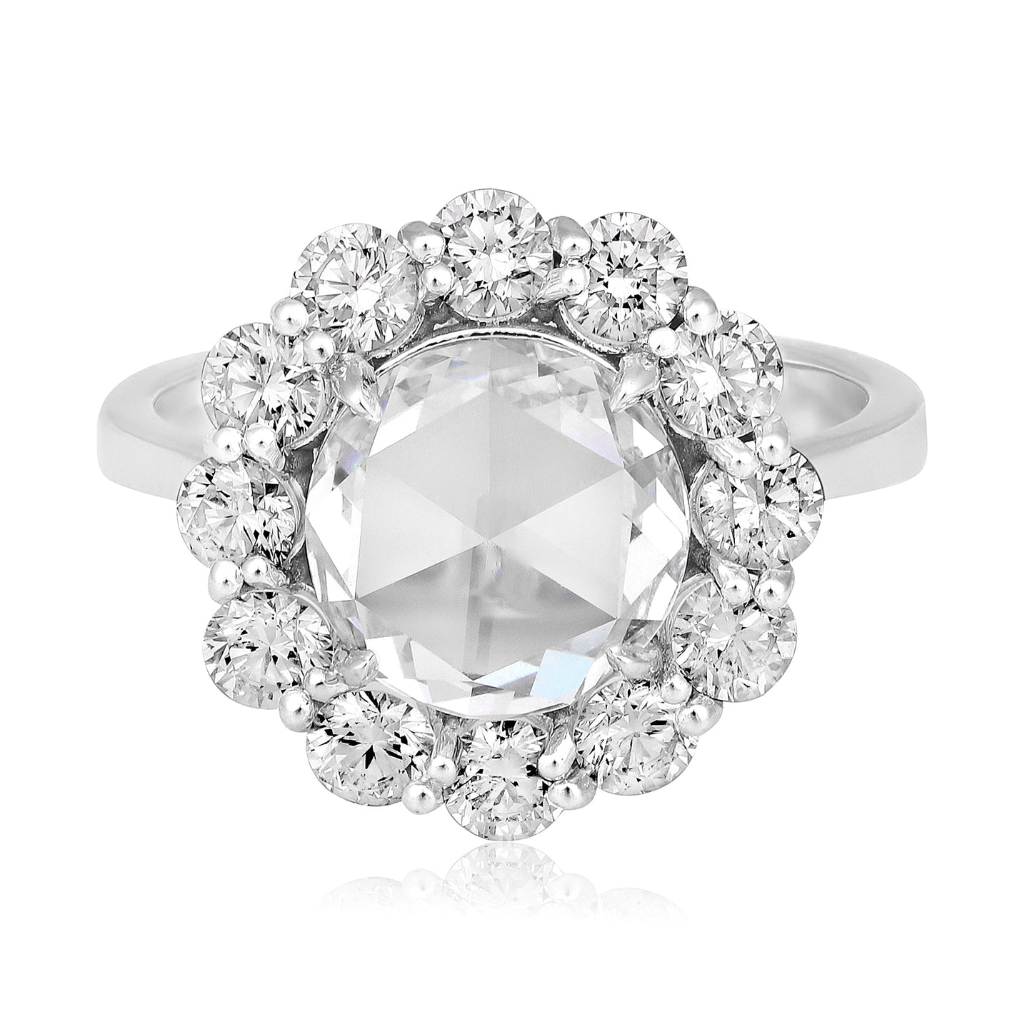 Solid Gold 4ct Natural Diamond Rose-Cut Round Solitaire Sun Ring