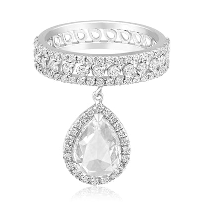 Solid Gold 2.9ct Natural Diamond Rose-Cut Pear Charm Band Ring