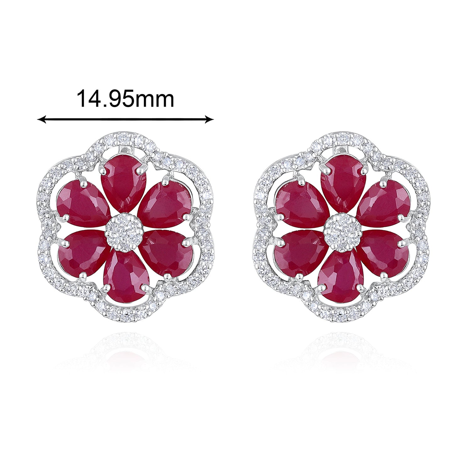 Solid Gold 23.5ct Natural Diamond w/ Ruby Flower Necklace Set