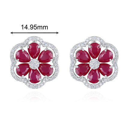 Solid Gold 23.5ct Natural Diamond w/ Ruby Flower Necklace Set