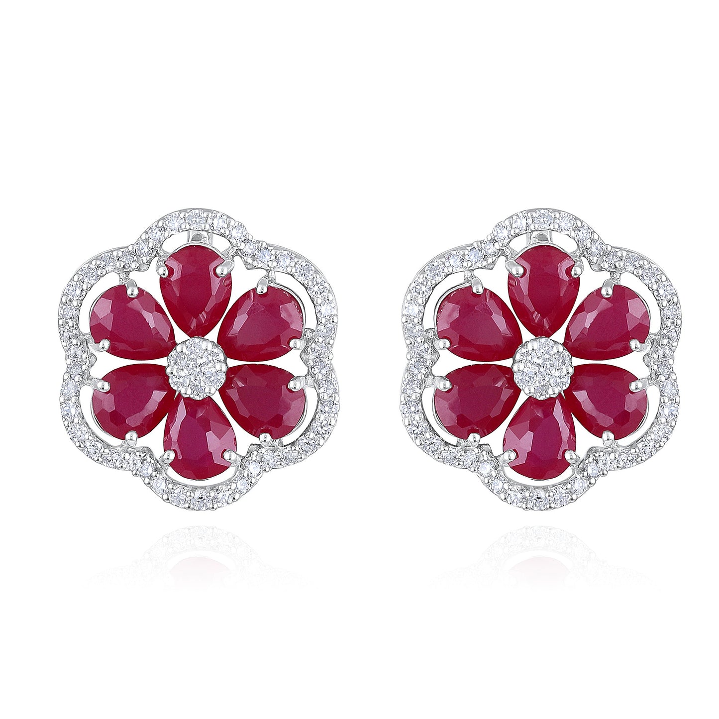 Solid Gold 23.5ct Natural Diamond w/ Ruby Flower Necklace Set