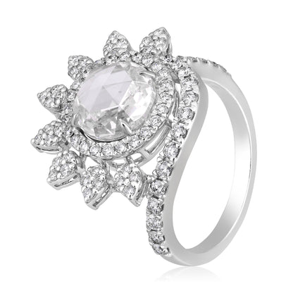 Solid Gold 3.15ct Natural Diamond Rose-Cut Round Solitaire Sun Ring