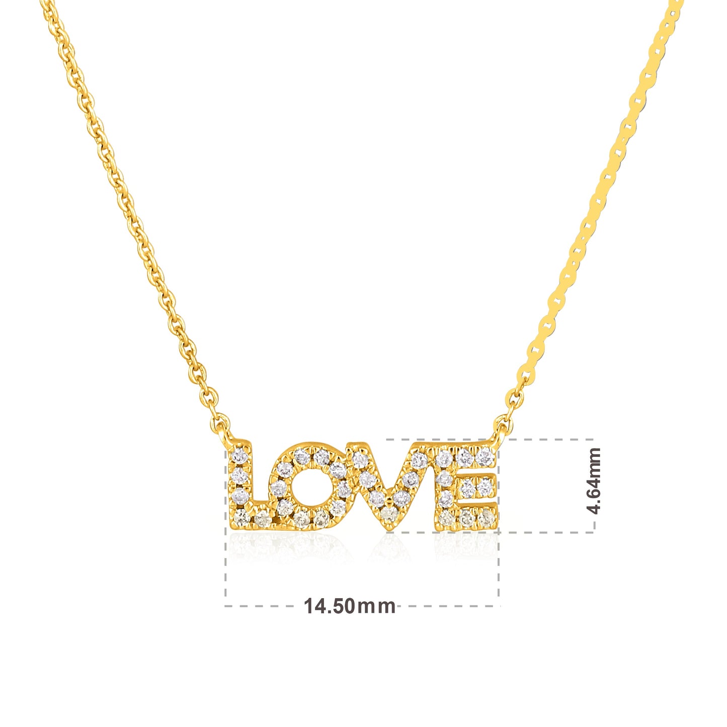 Solid Gold 0.11ct Natural Diamond Love Script Alphabet Necklace