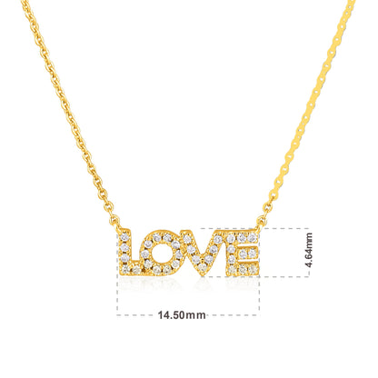 Solid Gold 0.11ct Natural Diamond Love Script Alphabet Necklace