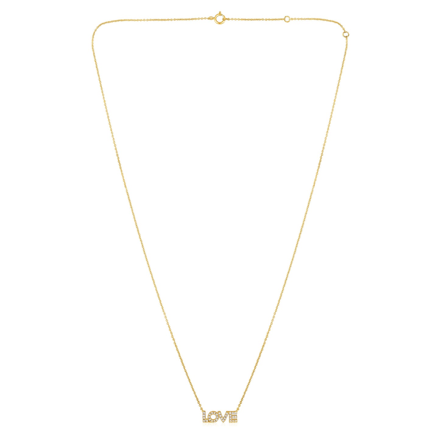 Solid Gold 0.11ct Natural Diamond Love Script Alphabet Necklace
