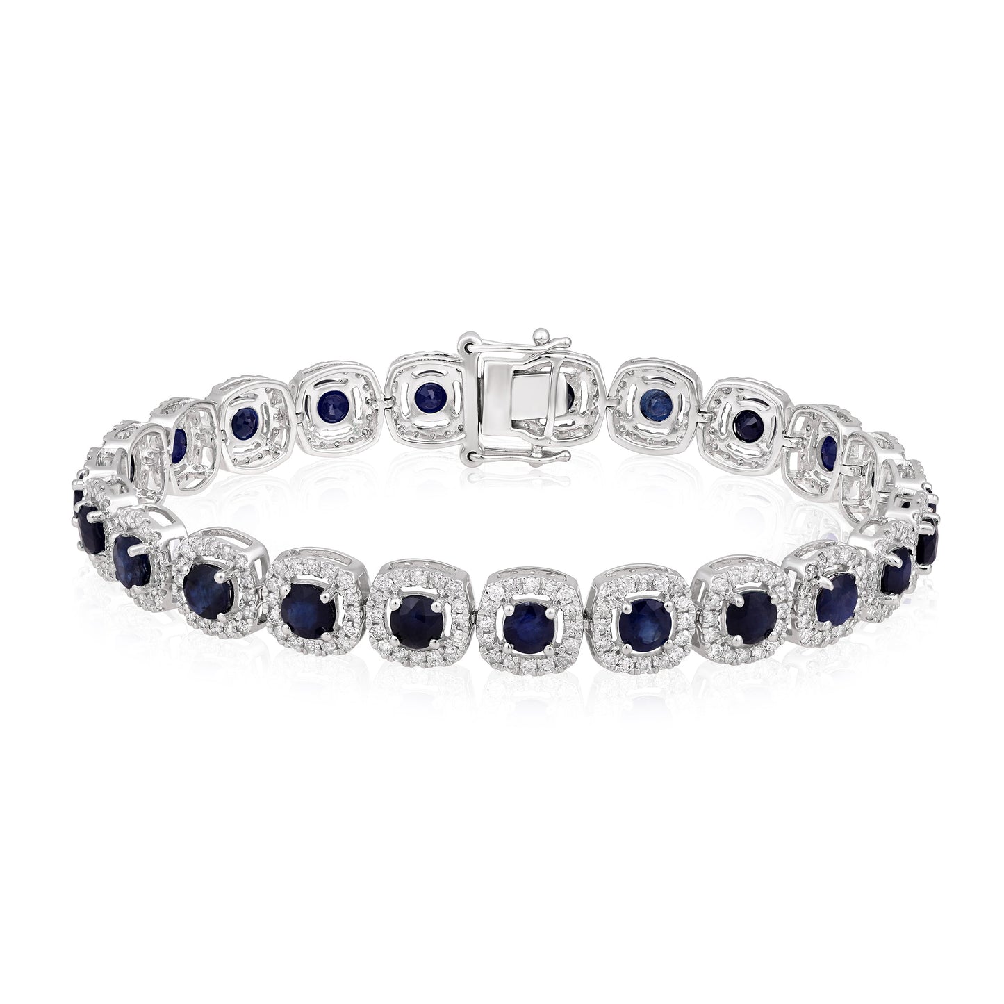 Solid Gold 8.63ct Natural Dark Sapphire w/ Diamond Cushion Halo Bracelet