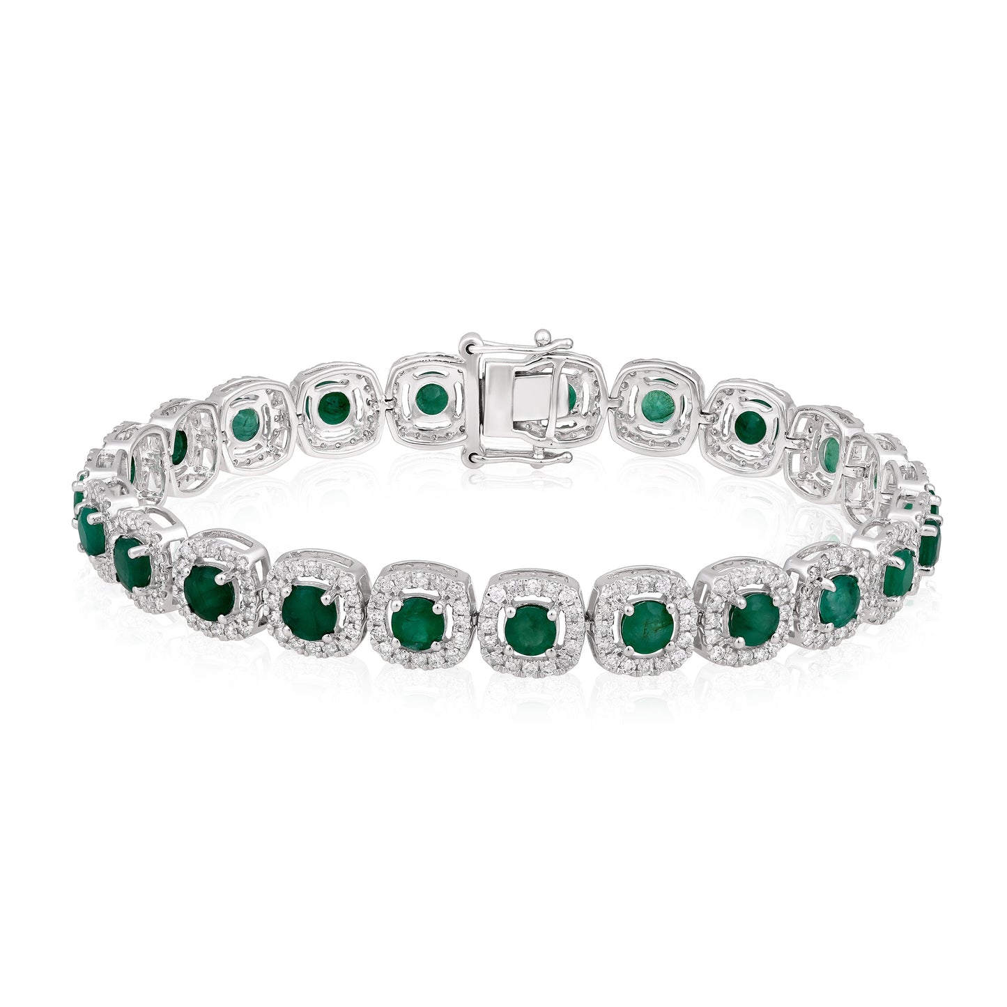 Solid Gold 7.7ct Natural Emerald w/ Diamond Cushion Halo Bracelet