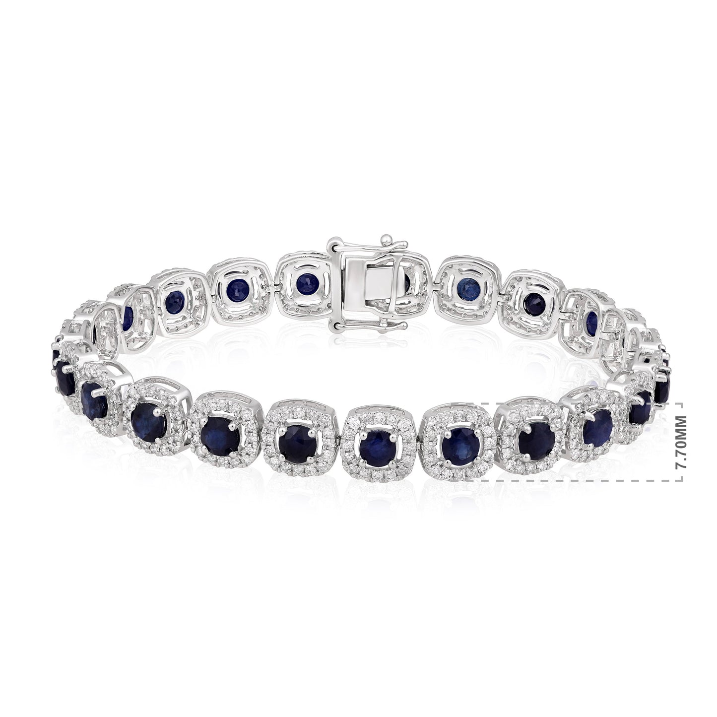Solid Gold 8.63ct Natural Dark Sapphire w/ Diamond Cushion Halo Bracelet
