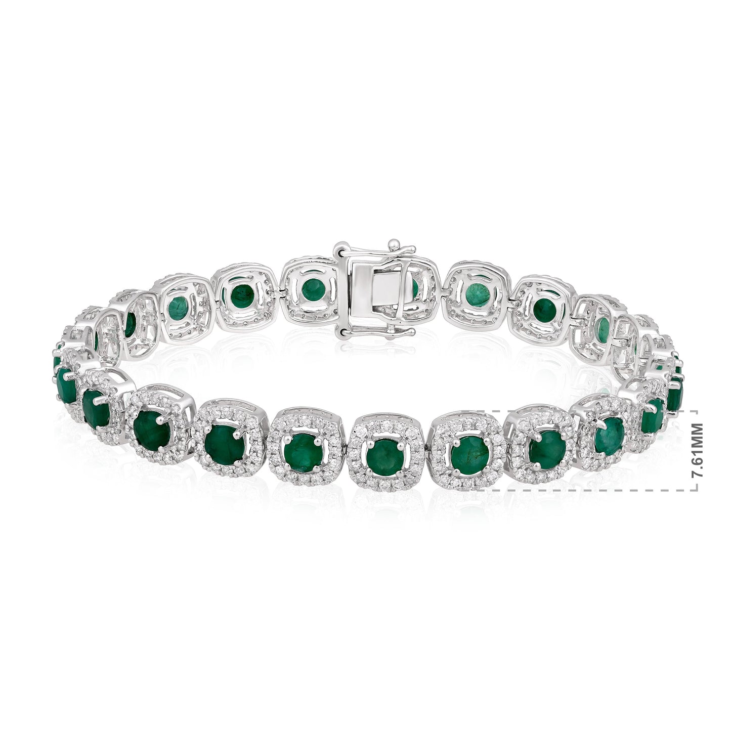 Solid Gold 7.7ct Natural Emerald w/ Diamond Cushion Halo Bracelet