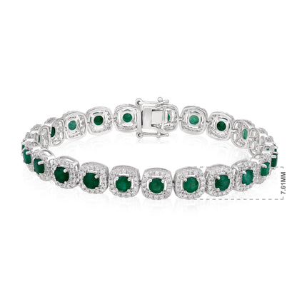 Solid Gold 7.7ct Natural Emerald w/ Diamond Cushion Halo Bracelet