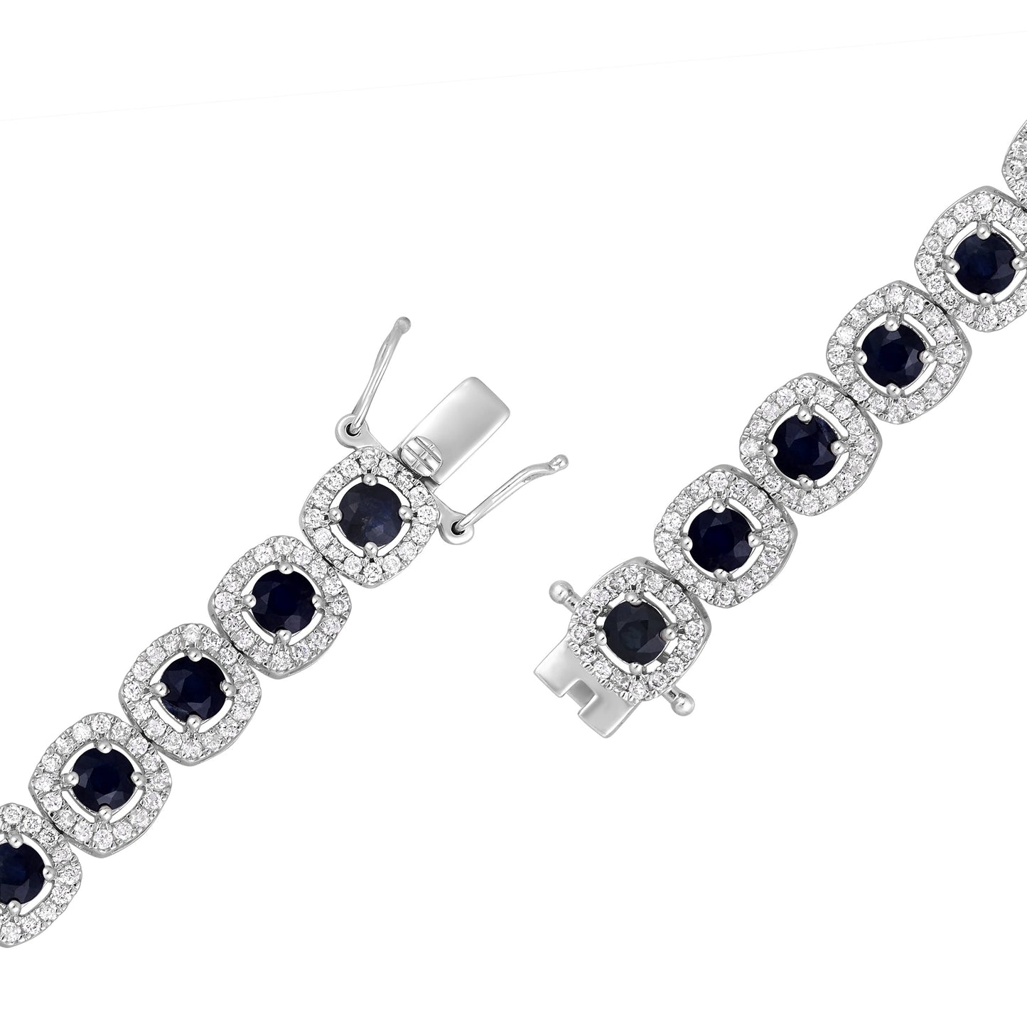 Solid Gold 8.63ct Natural Dark Sapphire w/ Diamond Cushion Halo Bracelet