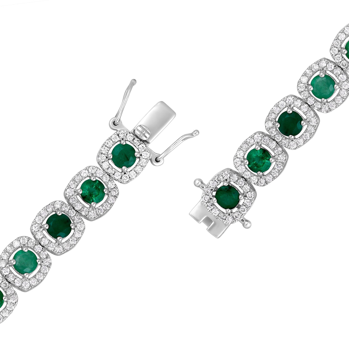 Solid Gold 7.7ct Natural Emerald w/ Diamond Cushion Halo Bracelet