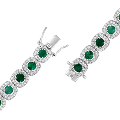 Solid Gold 7.7ct Natural Emerald w/ Diamond Cushion Halo Bracelet
