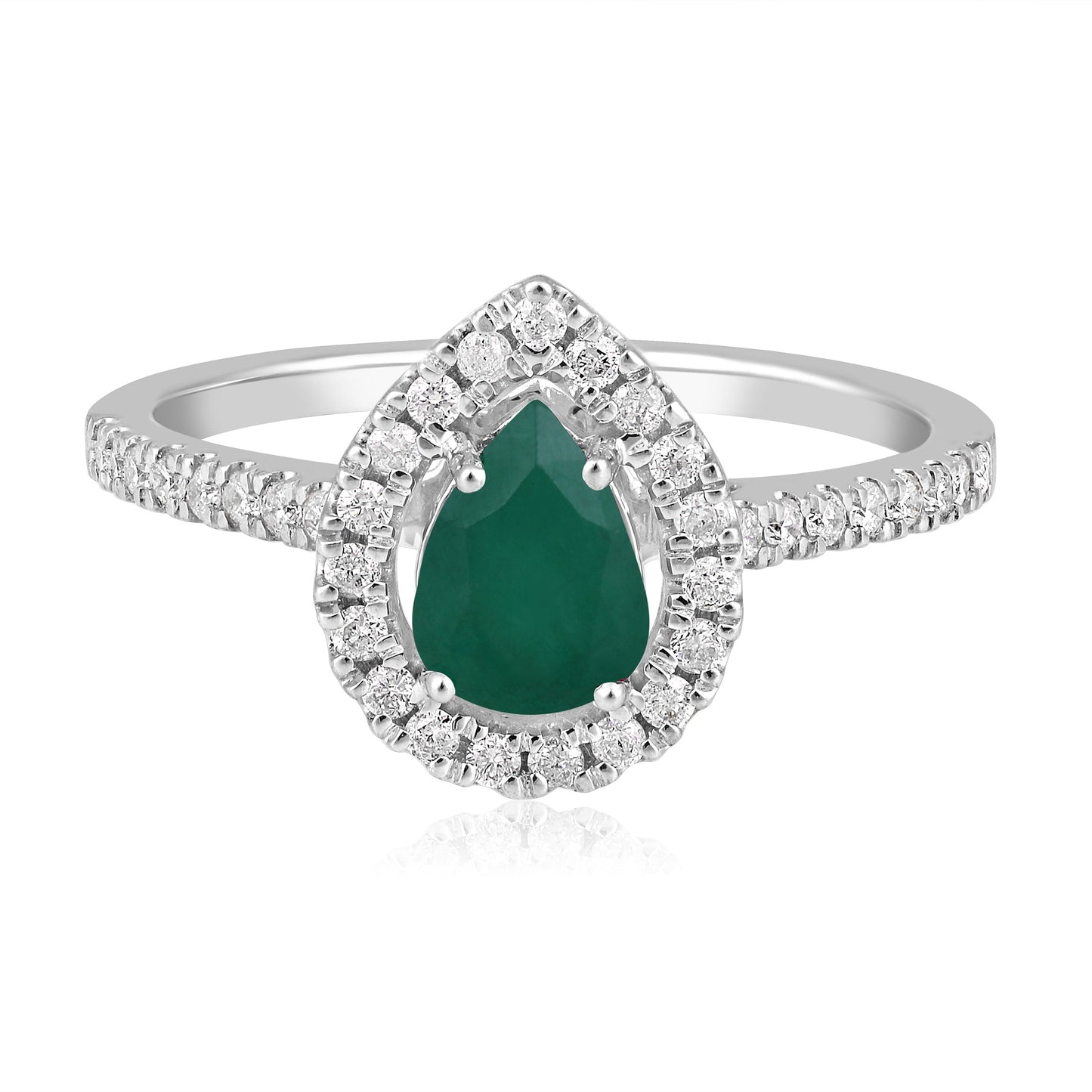 Solid Gold 1.1ct Natural Emerald w/ Natural Diamond Pear Solitaire Ring