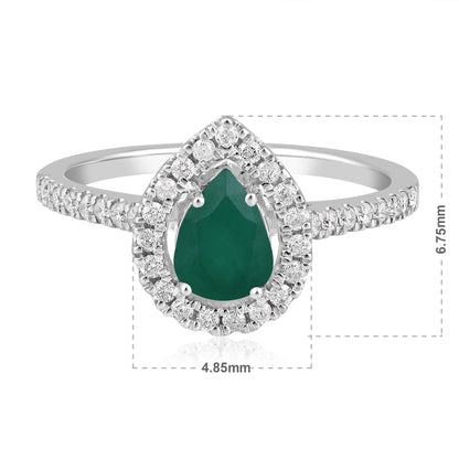 Solid Gold 1.1ct Natural Emerald w/ Natural Diamond Pear Solitaire Ring