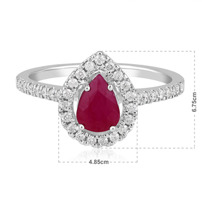 Solid Gold 1.24ct Natural Ruby w/ Natural Diamond Pear Solitaire Ring