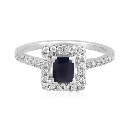 Solid Gold 0.9ct Natural Sapphire w/ Diamond Solitaire Square Ring