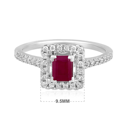 Solid Gold 1ct Natural Ruby w/ Natural Diamond Solitaire Square Ring