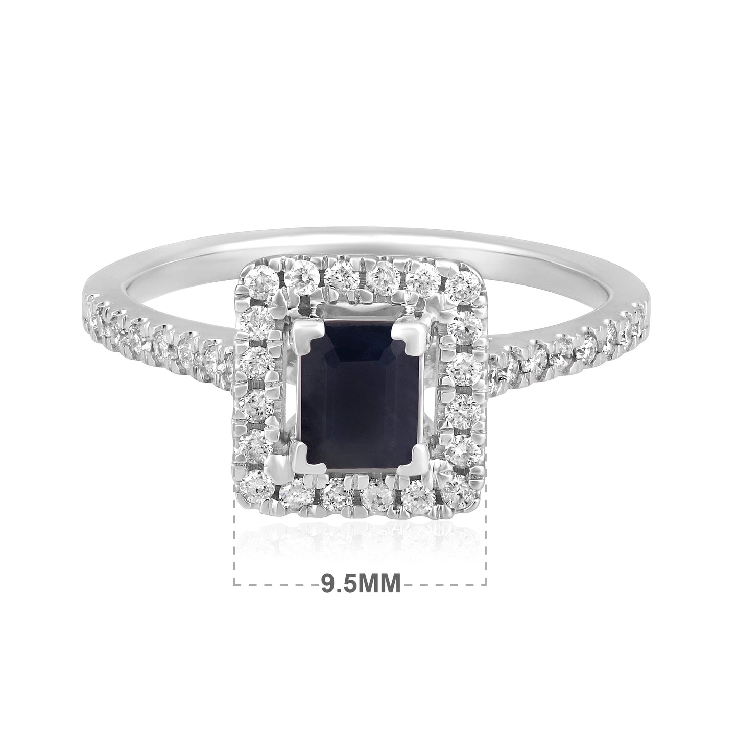 Solid Gold 0.9ct Natural Sapphire w/ Diamond Solitaire Square Ring