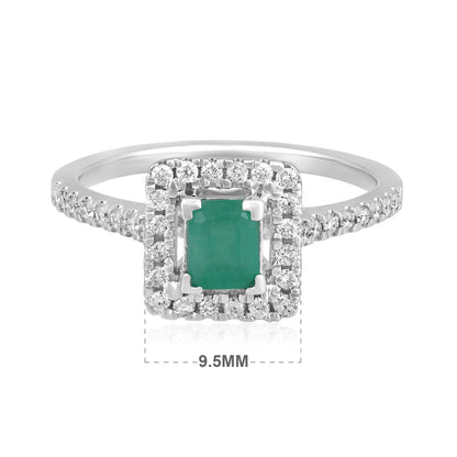 Solid Gold 0.8ct Natural Emerald w/ Diamond Solitaire Square Ring
