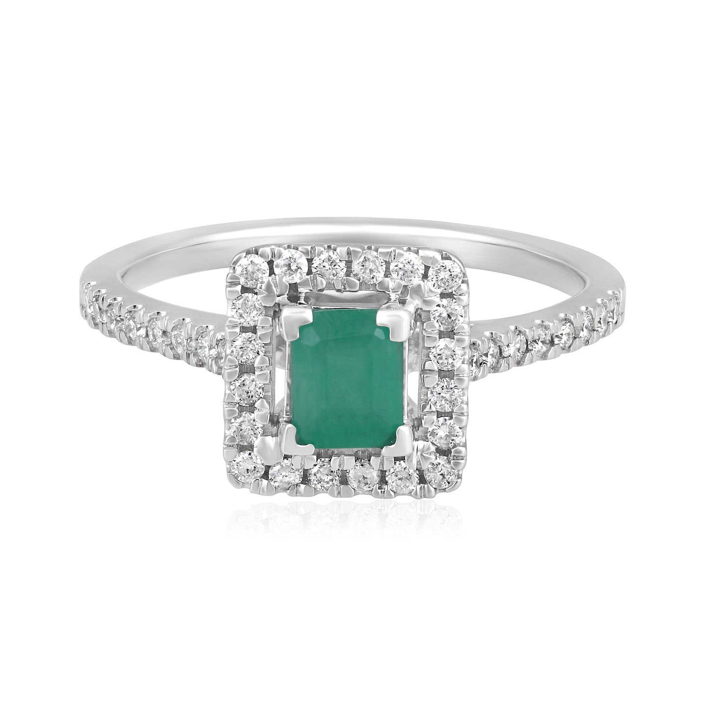 Solid Gold 0.8ct Natural Emerald w/ Diamond Solitaire Square Ring
