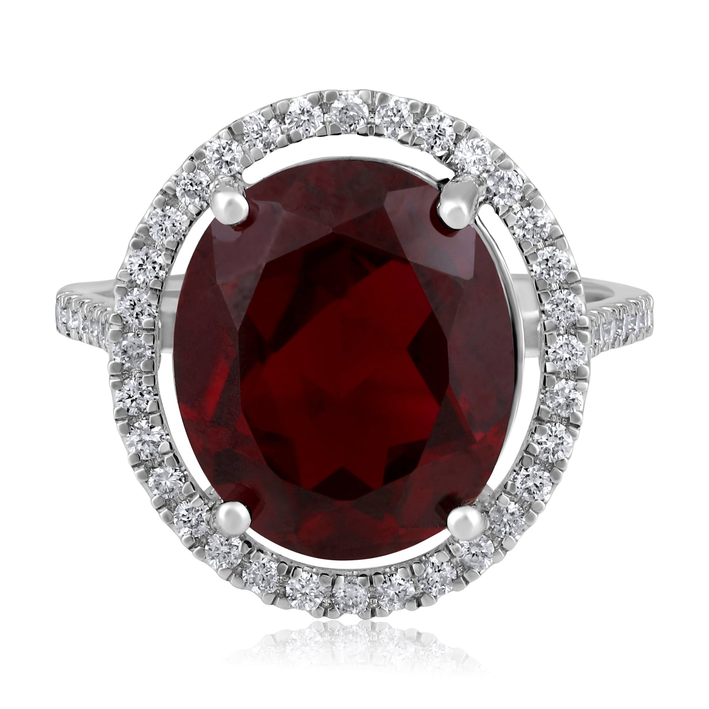 Solid Gold 8.7ct Natural Diamond w/ Ruby Red Oval Halo Ring