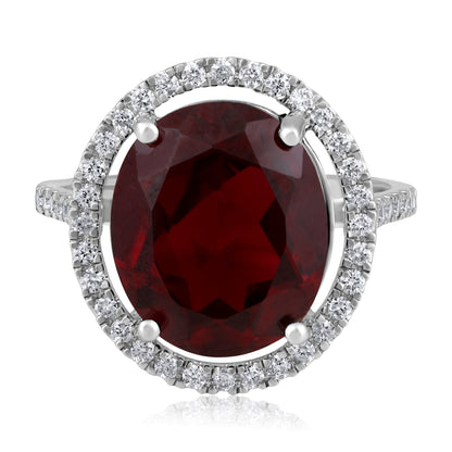 Solid Gold 8.7ct Natural Diamond w/ Ruby Red Oval Halo Ring