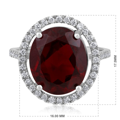 Solid Gold 8.7ct Natural Diamond w/ Ruby Red Oval Halo Ring