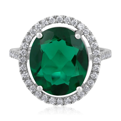 Solid Gold 5.3ct Natural Diamond w/ Emerald Oval Halo Ring