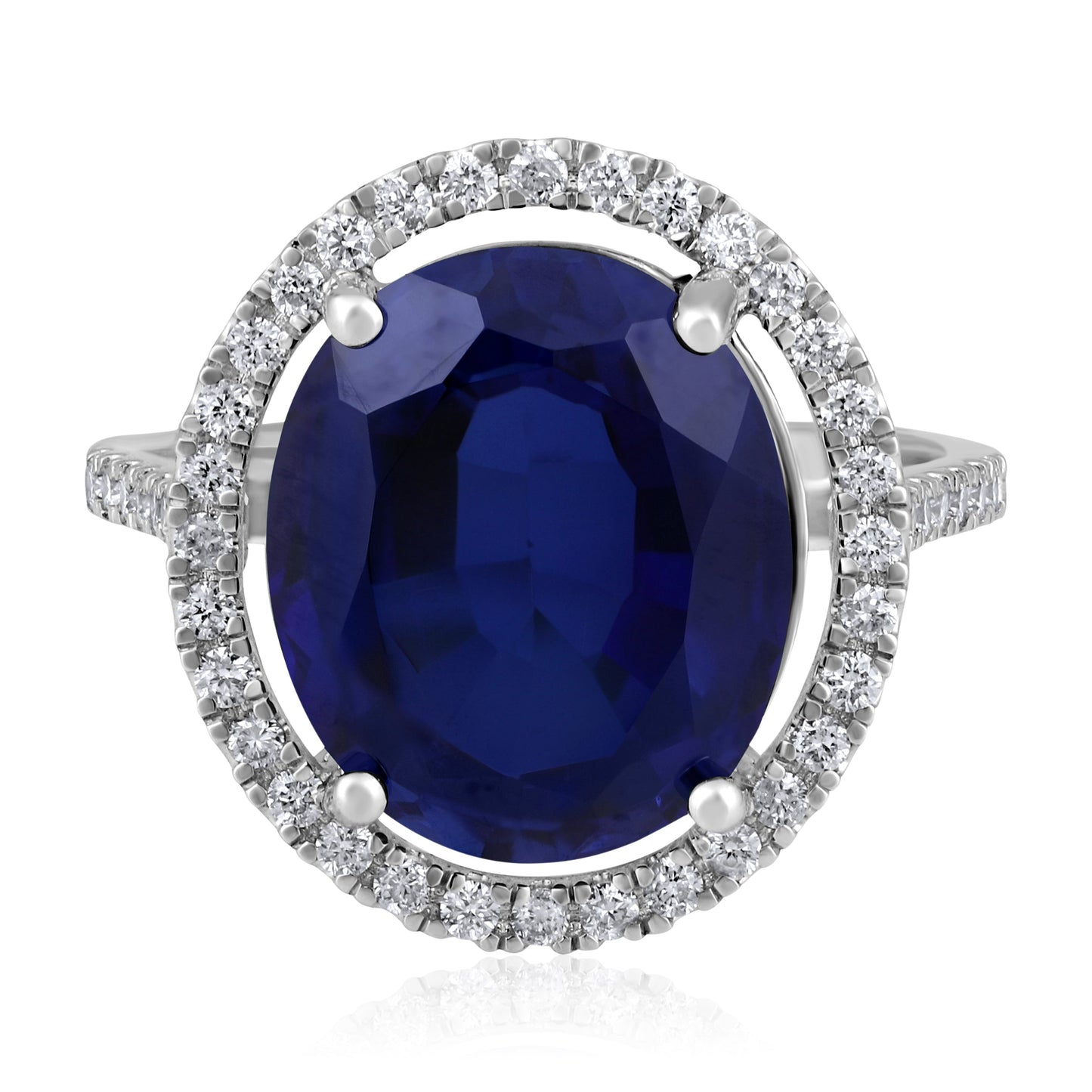 Solid Gold 8.7ct Natural Diamond w/ Sapphire Oval Halo Ring