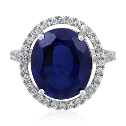 Solid Gold 8.7ct Natural Diamond w/ Sapphire Oval Halo Ring