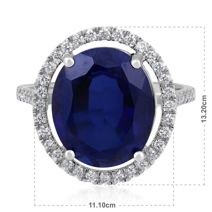 Solid Gold 8.7ct Natural Diamond w/ Sapphire Oval Halo Ring