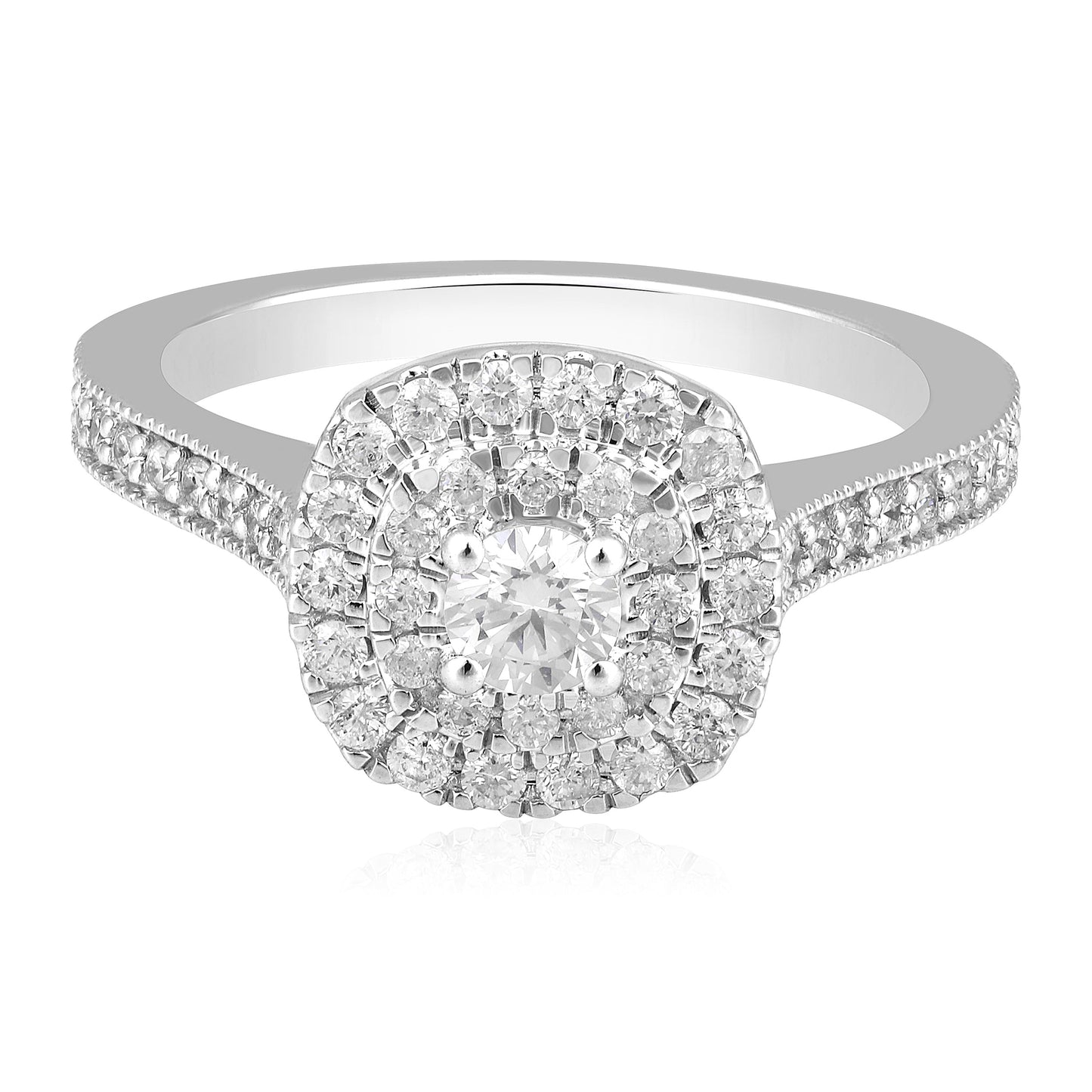 Solid Gold 0.7ct Natural Diamond Double Halo Solitaire Ring