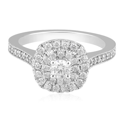 Solid Gold 0.7ct Natural Diamond Double Halo Solitaire Ring