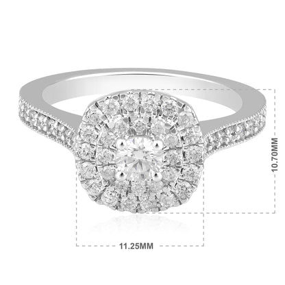 Solid Gold 0.7ct Natural Diamond Double Halo Solitaire Ring