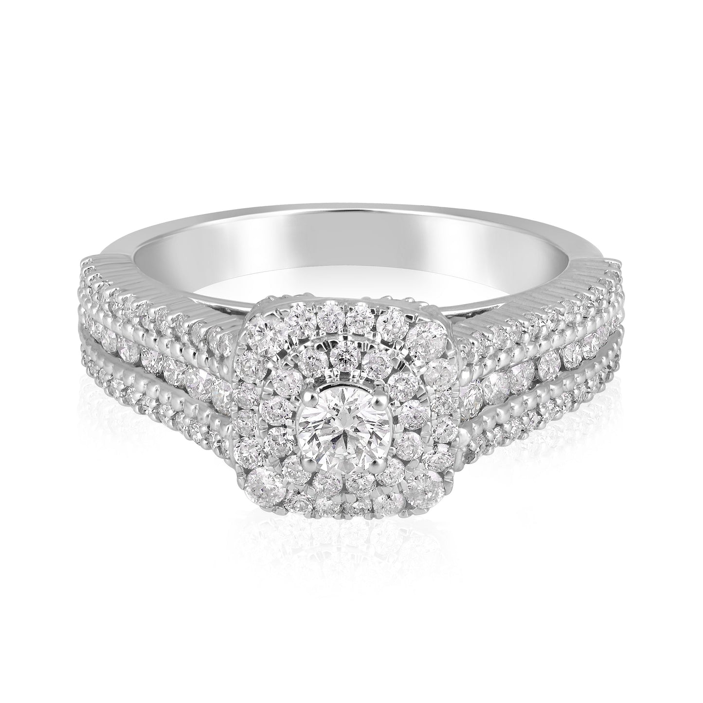 Solid Gold 1.1ct Natural Diamond Double Halo Solitaire Ring