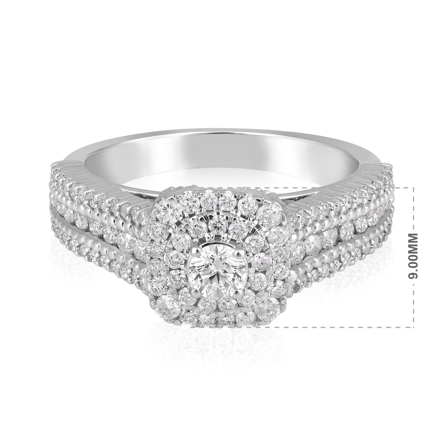 Solid Gold 1.1ct Natural Diamond Double Halo Solitaire Ring