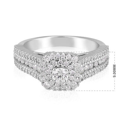 Solid Gold 1.1ct Natural Diamond Double Halo Solitaire Ring