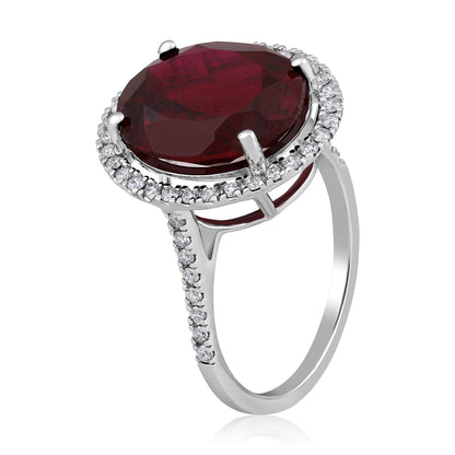 Solid Gold 8.7ct Natural Diamond w/ Ruby Red Oval Halo Ring