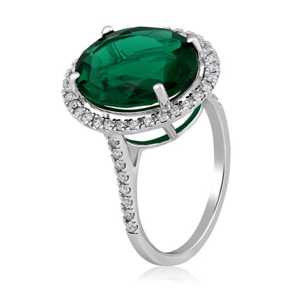 Solid Gold 5.3ct Natural Diamond w/ Emerald Oval Halo Ring