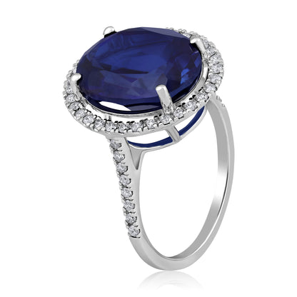 Solid Gold 8.7ct Natural Diamond w/ Sapphire Oval Halo Ring