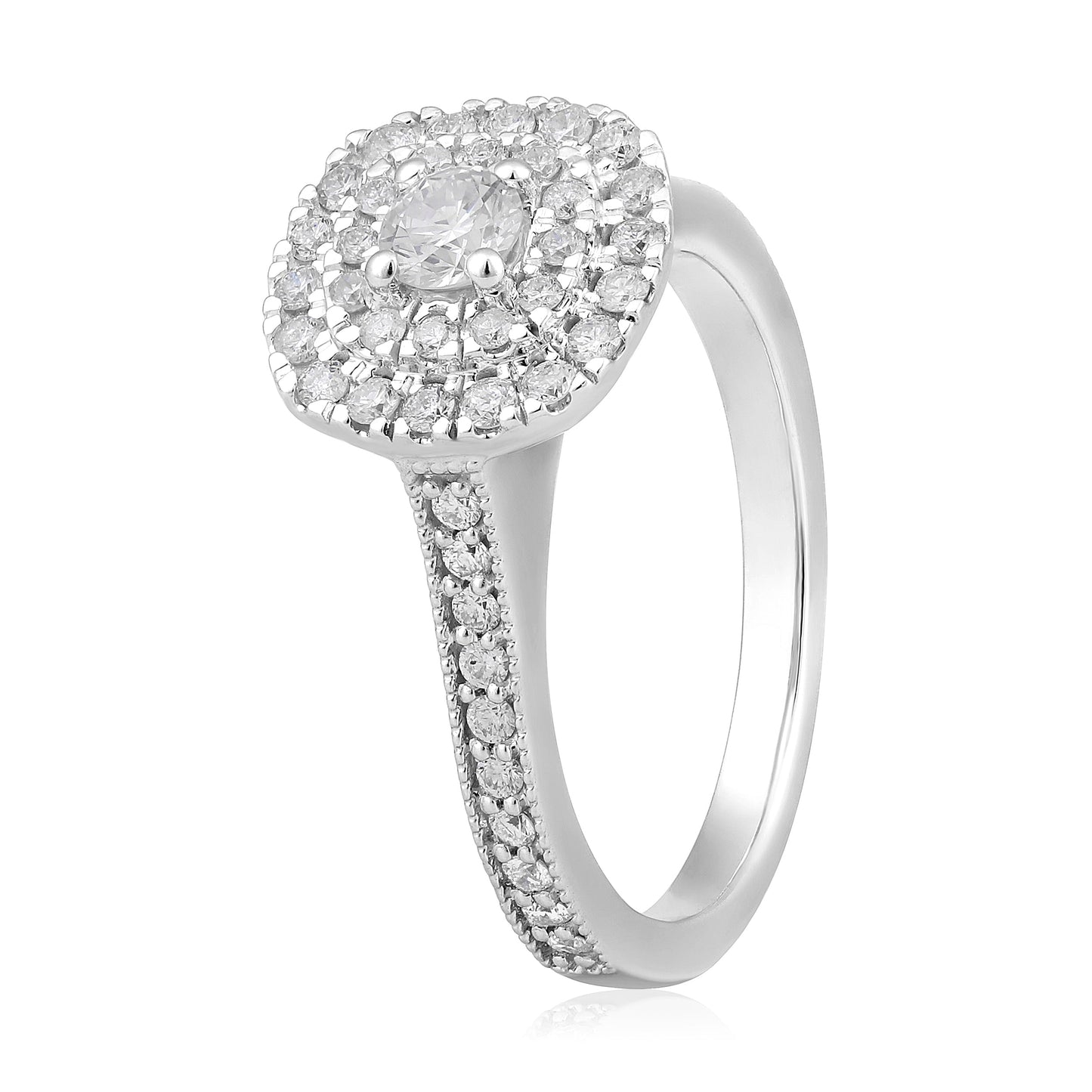 Solid Gold 0.7ct Natural Diamond Double Halo Solitaire Ring