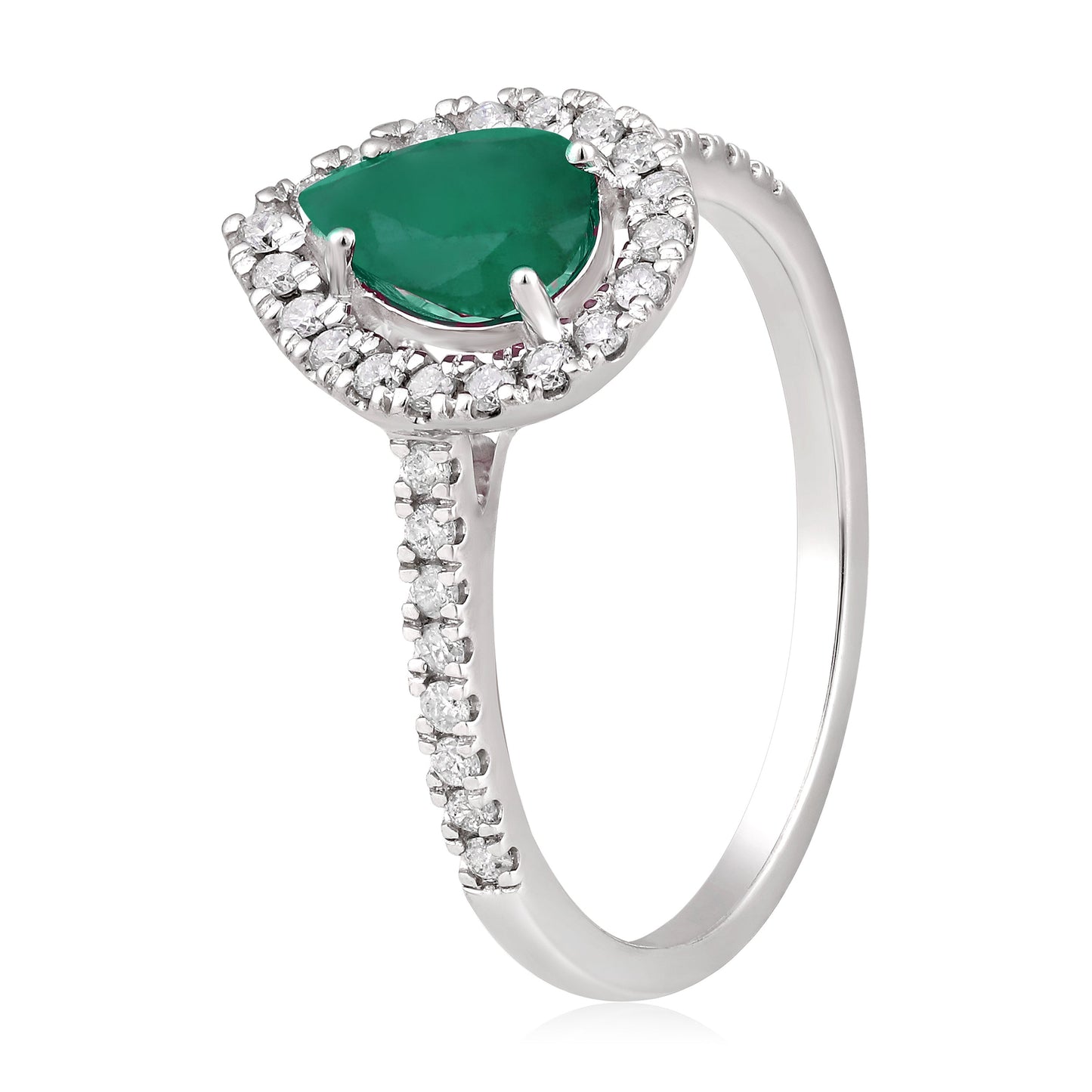 Solid Gold 1.1ct Natural Emerald w/ Natural Diamond Pear Solitaire Ring
