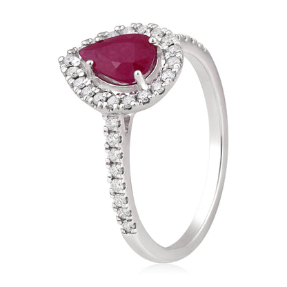Solid Gold 1.24ct Natural Ruby w/ Natural Diamond Pear Solitaire Ring